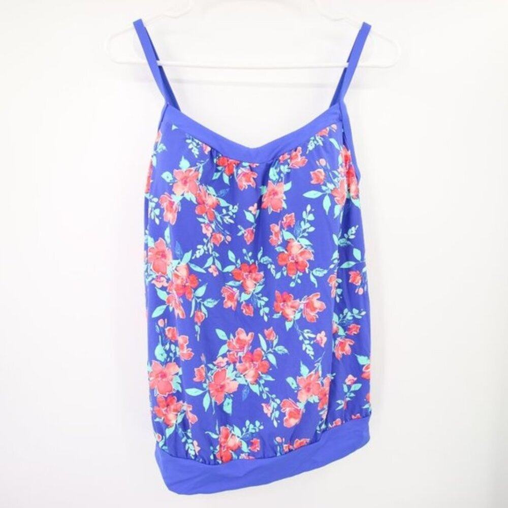Lands' End Periwinkle Purple Floral Bubble Style Swim Tankini Top Size 12 NWOT